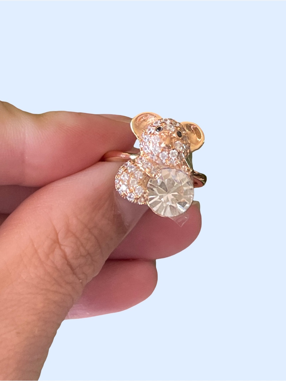 Gold Tone Koala Crystal Ring